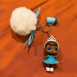 Blue and White LOL Doll Keychain with Pom Pom